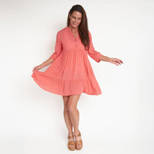 Coral Rayanne 3/4 Sleeve V-Neck Mid-Length Tiered Dress