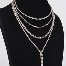 Silver Multi-Layered Rhinestone Long Necklace