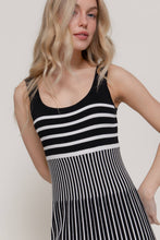 Black White Sleeveless Double Scoop Neck Striped Long Dress