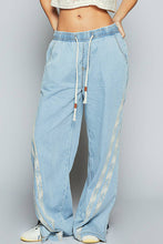 Contrast lace stripe textured woven denim POL Pants
