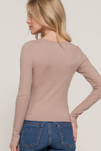 Khaki Long Sleeve Scoop Neck with Lace Trim Rib Knit Top
