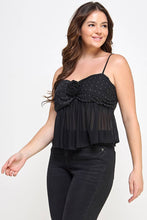 Black Plus Size Baby Doll Mesh Rhinestone Top