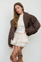 Chocolate Brown Quilted Shawl Collar Cropped Jacket