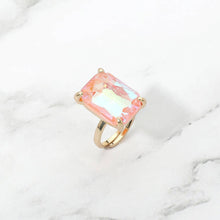 Opal Pink Bold Emerald Cut Stone Cluster Accent Adjustable Ring