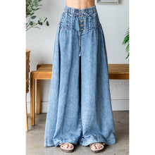 Denim Washed Pintuck Wide Leg Oli+Hali Pants