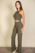 Ribbed Cropped Top and Bootcut Pants Sets: Black / M