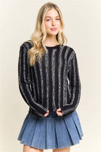 Black Vertical Textured Stripe Sweater