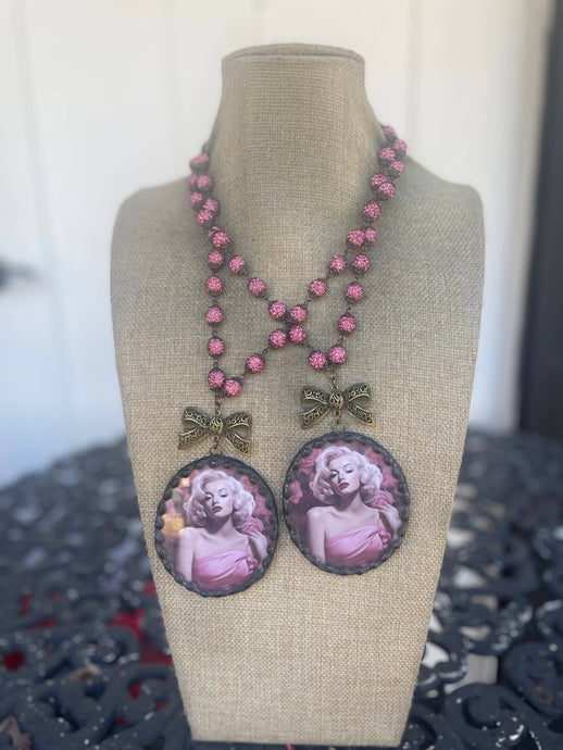 Soldered and Rhinestone Marilyn Monroe Bow Gypsy South Necklace