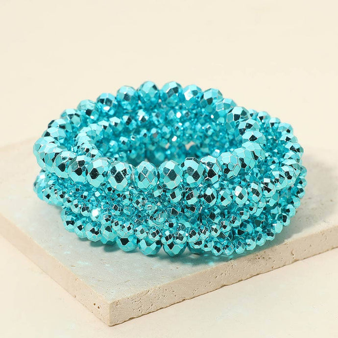 Blue Faceted Beaded Stretch Multi Layered Bracelets