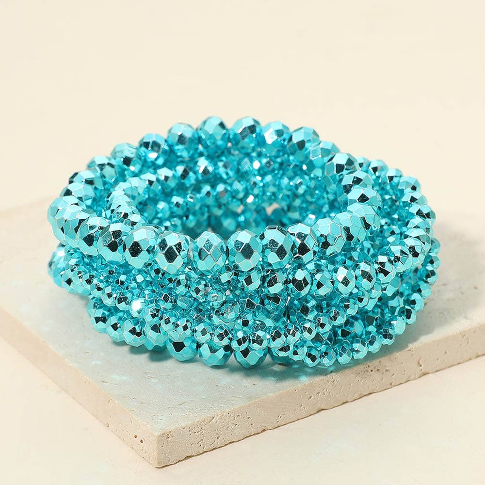 Blue Faceted Beaded Stretch Multi Layered Bracelets