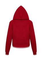 Red Hooded Flow Cardigan With Contrast