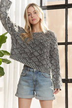 LONG SLEEVE DIAMOND KNIT SWEATER - CESW3862: CHARCOAL / S-M-L(2-2-2)