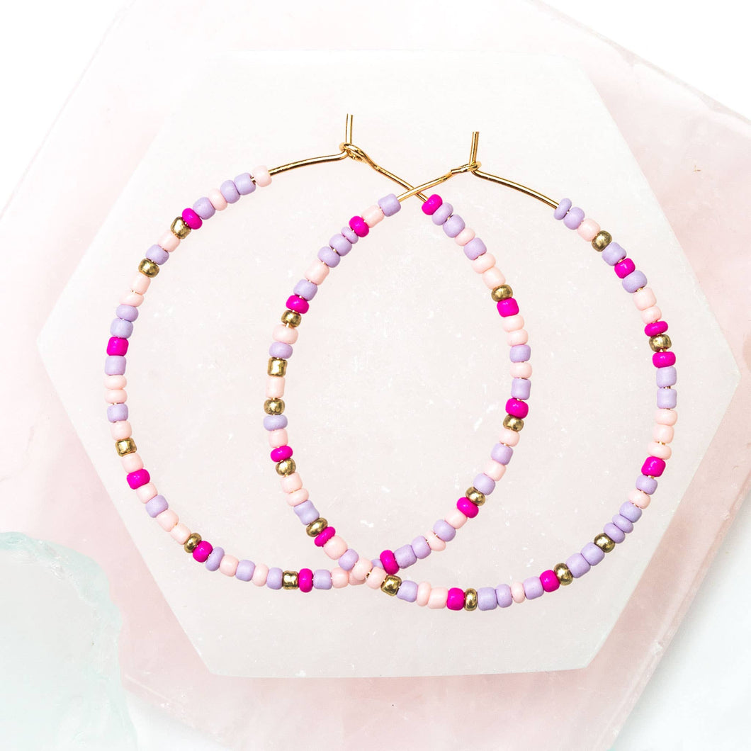 Ashli Lavender Beaded Drop Hoop  Earrings