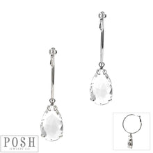Silver Pear droplet on hoop earring