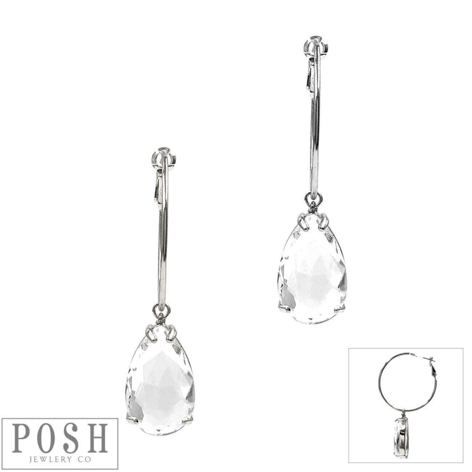 Silver Pear droplet on hoop earring