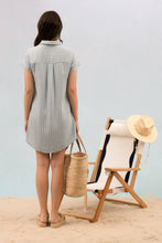 Denim Stripe Chambray Collared Cuff Sleeve Mini Dress
