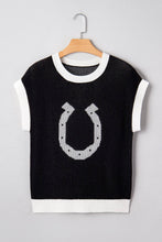 Black Western Horseshoe Short Sleeve Sweater