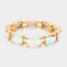 Blue Red White Emerald Cut Stone Stretch Evening Bracelet