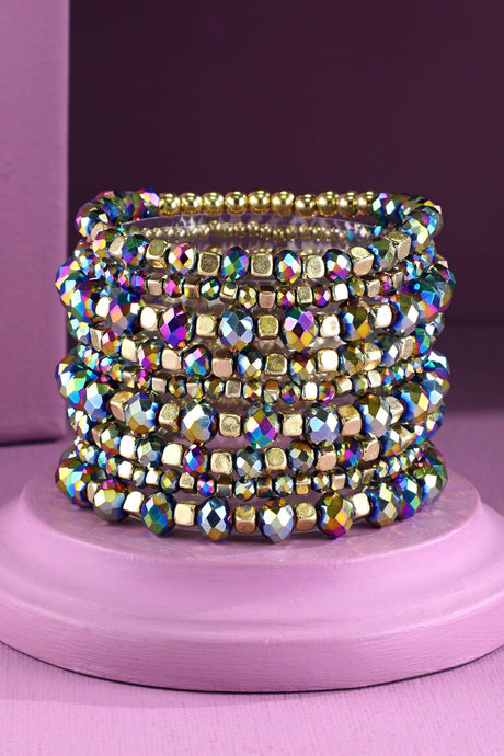 Midnight Blue 9 Set Colorful Stackable Beaded Stretch Bracelet