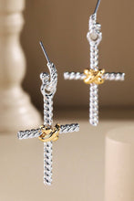 Two-Tone Rope Cross Charm Earrings: GD-GOLD