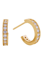 Gold 14K Daily CZ Pave Hoop Post Earring