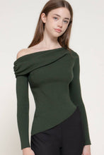 Dusk Green Long Sleeve Asymmetric Gathered Sweater