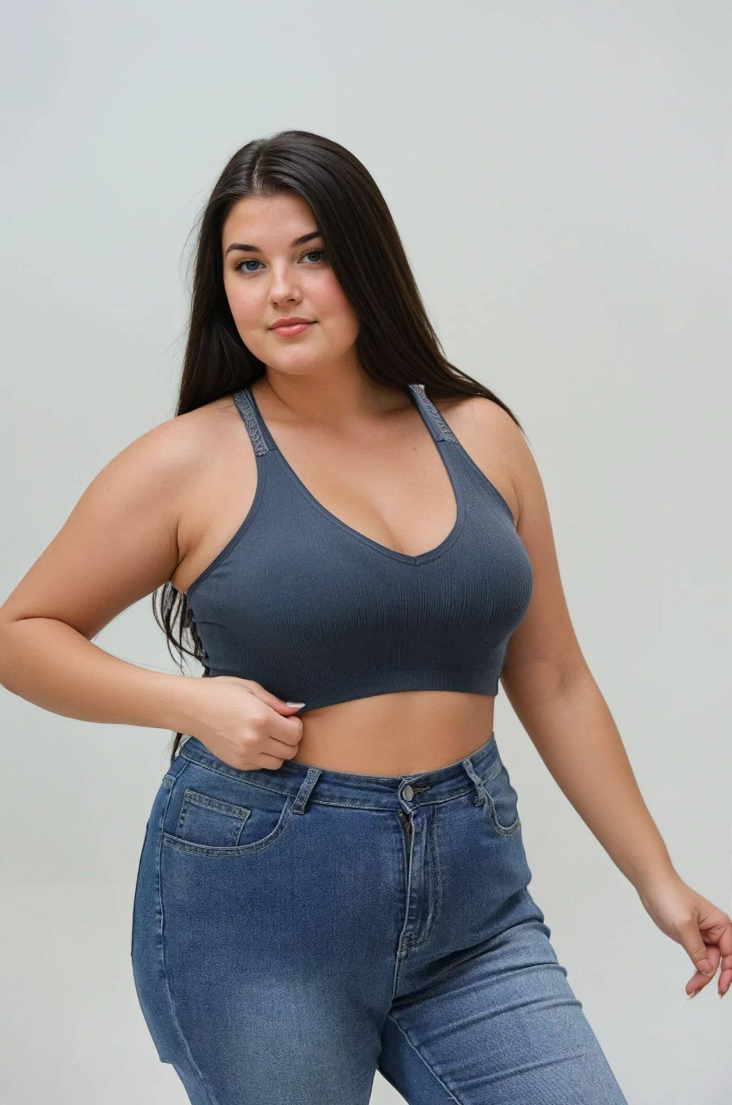 Blue Grey Lace Racerback Bralette