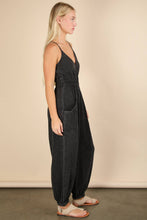 Black Mineral Washed Cotton Gauze Casual Jumpsuit