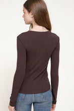 Chocolate Long Sleeve Round Neck Rib Knit Top