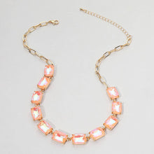 Pink Cushion Rectangular Stone Cluster Link Evening Necklace