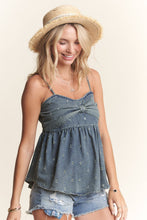 Denim Bow Accent Distressed Washed Top