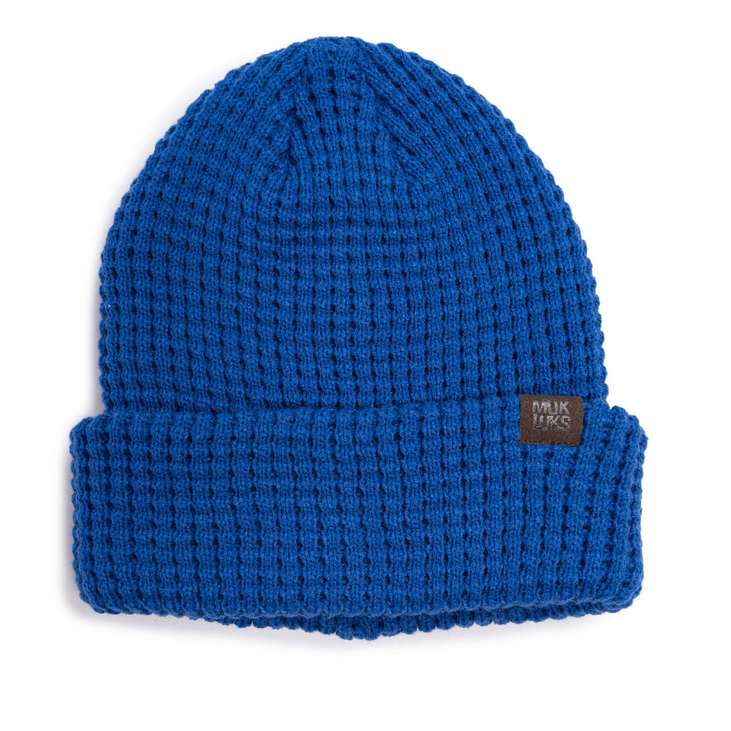 Deep Sky Knit Muk Luks Unisex Cuffed Waffle Stitch Knit Beanie