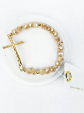 Lavender Hammered Cross Crystal Mix Beads Bracelet