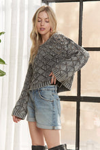 LONG SLEEVE DIAMOND KNIT SWEATER - CESW3862: CHARCOAL / S-M-L(2-2-2)
