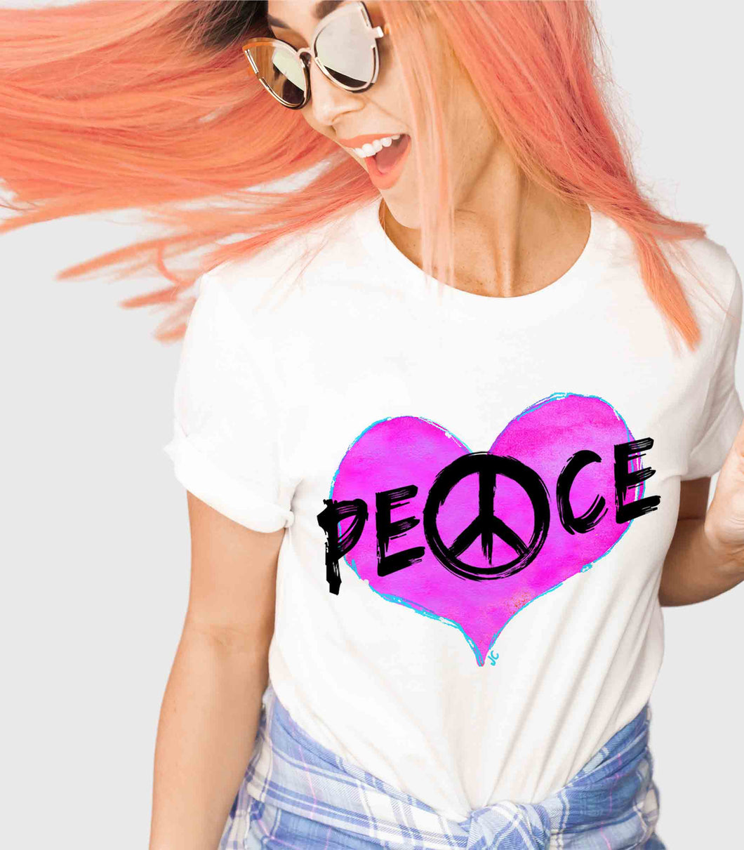 Heather Ice Grey Peace Heart T Shirt