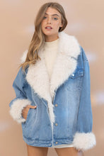 Fur Collared Cuff Over sized Washed Denim Jacket