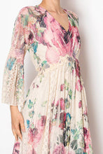 Denim Big Rose Lined Lace Long Sleeve Short Dress