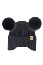 C.C Kids Fur Earflap Pom Pom Beanie Winter Hat: Black