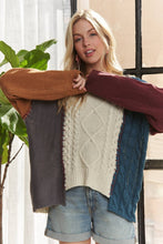 Beige Long Sleeve Colorblock Knit Sweater