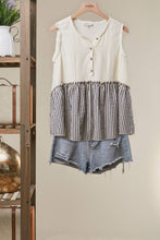 Ivory Striped Tiered Button Sleeveless Mello Top