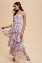 Peach Lavender Floral Ruffled Maxi Dress