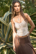 Cream Stripe Sweetheart Button Down Side Lace Up Blouse