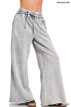Ash Black Acid Wash Fleece Palazzo Sweatpants With Pockets