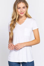 Burgundy Short Sleeve V-neck Top with Pocket