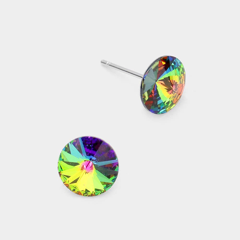 Multi 8mm Round Crystal Stud Earrings