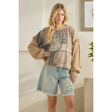 Taupe Washed Patchwork Long Sleeve Oli+Hali Top
