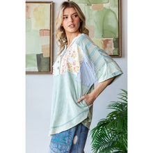 Sage Washed Printed Half Placket Henley Neck Oli+Hali Shirt