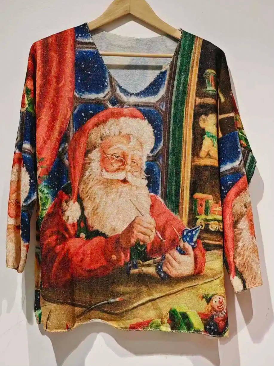 Italian Red Cozy Santa Paint Sweater One Size