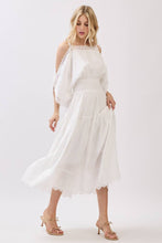 Ivory Solid Laced Cold Shoulder Tiered Maxi Dress
