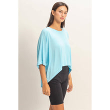 Blue Relaxed High-Low Batwing Sleeve Top
